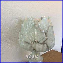 Grande Lampe D'Albâtre Bleuté Style Art Deco Années 1940-1950 Artichaut