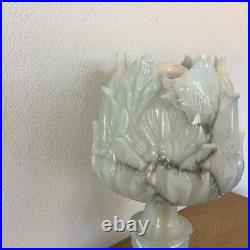 Grande Lampe D'Albâtre Bleuté Style Art Deco Années 1940-1950 Artichaut