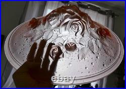 Grande Vasque Art Deco bouquet de roses Verre pressé Muller pour lustre lampe
