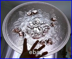 Grande Vasque Art Deco bouquet de roses Verre pressé Muller pour lustre lampe