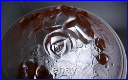 Grande Vasque Art Deco bouquet de roses Verre pressé Muller pour lustre lampe