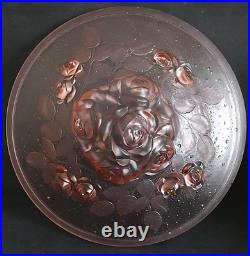 Grande Vasque Art Deco bouquet de roses Verre pressé Muller pour lustre lampe