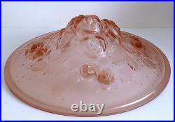 Grande Vasque Art Deco bouquet de roses Verre pressé Muller pour lustre lampe