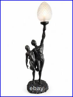 Grande lampe Art Déco en résine Couple de danseurs & globe ancien
