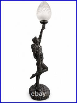Grande lampe Art Déco en résine Couple de danseurs & globe ancien