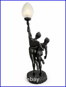 Grande lampe Art Déco en résine Couple de danseurs & globe ancien