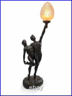 Grande lampe Art Déco en résine Couple de danseurs & globe ancien