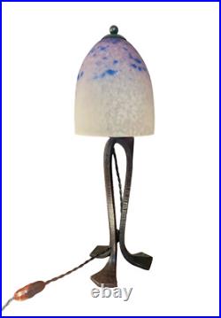 Grande lampe Champignon pied fer forgé avec abat-jour pâte de verre SCHNEIDER