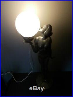 Grande lampe art deco femme nue 76cm vintage sculpture lamp nude woman design