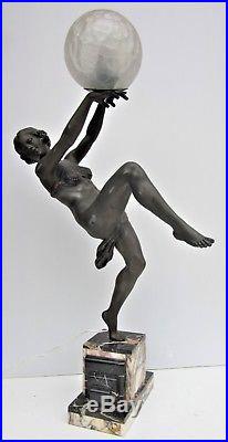 H68 cmGrande lampe d'époque art deco dancer danseuseDlg Le Verrier, Carlier