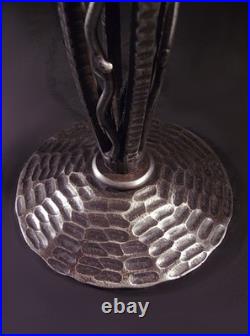 Hettier & Vincent Et Muller Frès Lampe Art Déco Fer Forgé & Tulipe Signée 1930