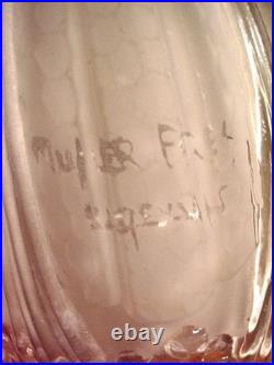 Hettier & Vincent Et Muller Frès Lampe Art Déco Fer Forgé & Tulipe Signée 1930