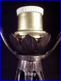 Hettier & Vincent Et Muller Frès Lampe Art Déco Fer Forgé & Tulipe Signée 1930