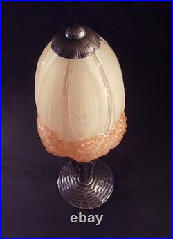 Hettier & Vincent Et Muller Frès Lampe Art Déco Fer Forgé & Tulipe Signée 1930