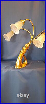 Importante lampe 1970 en bronze doré jansen 3 tulipes art deco signé MEYNADIER