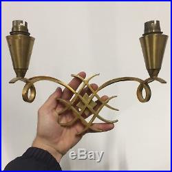 Jules Leleu Paire d Applique Bronze Doré Art Deco Ancien French Lampe