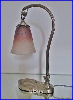 LAMPE ANCIENNE BRONZE nickelé SIGNÉE C. RANC ART DECO Tulipe SCHNEIDER