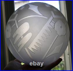 LAMPE ART DÉCO BRONZE NICKELÉ & GLOBE verre gravé à l'acide Deveau Era Muller