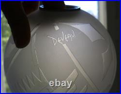 LAMPE ART DÉCO BRONZE NICKELÉ & GLOBE verre gravé à l'acide Deveau Era Muller