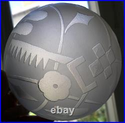 LAMPE ART DÉCO Globe verre gravé à l'acide oiseaux fleurs Deveau Era Muller