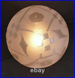 LAMPE ART DÉCO Globe verre gravé à l'acide oiseaux fleurs Deveau Era Muller