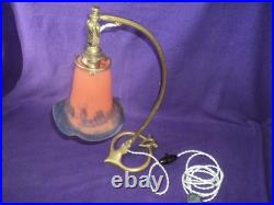 LAMPE ART NOUVEAU / DECO TULIPE MULLER PATE DE VERRE era DAUM PIED BRONZE