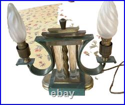 LAMPE Art Deco en bronze et verre