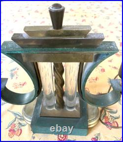 LAMPE Art Deco en bronze et verre