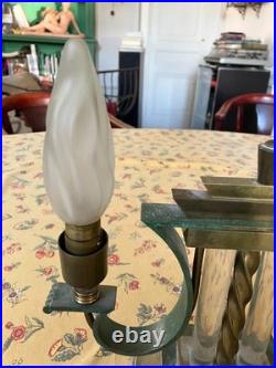 LAMPE Art Deco en bronze et verre