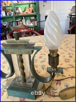 LAMPE Art Deco en bronze et verre