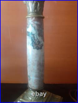 LAMPE COLONNE 1930 CHAPITEAU CORINTHIEN MARBRE VEINé ART DECO SIGNE EZAN BRONZE