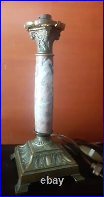 LAMPE COLONNE 1930 CHAPITEAU CORINTHIEN MARBRE VEINé ART DECO SIGNE EZAN BRONZE
