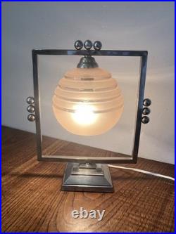 LAMPE DE TABLE ART DÉCo Laiton Chromé Verre Sphère Bon état