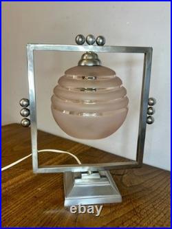 LAMPE DE TABLE ART DÉCo Laiton Chromé Verre Sphère Bon état