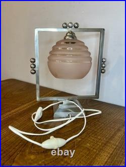 LAMPE DE TABLE ART DÉCo Laiton Chromé Verre Sphère Bon état