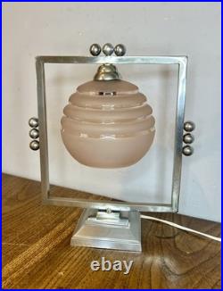 LAMPE DE TABLE ART DÉCo Laiton Chromé Verre Sphère Bon état
