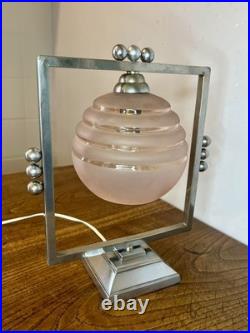 LAMPE DE TABLE ART DÉCo Laiton Chromé Verre Sphère Bon état