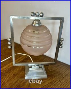 LAMPE DE TABLE ART DÉCo Laiton Chromé Verre Sphère Bon état