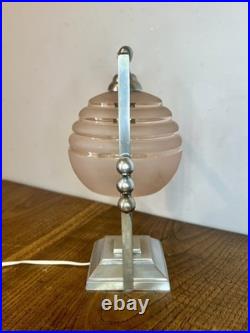 LAMPE DE TABLE ART DÉCo Laiton Chromé Verre Sphère Bon état