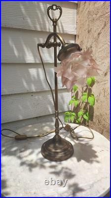 LAMPE DE TABLE / BUREAU INCLINABLE LAITON AVEC SA TULIPE ART DECO Rose