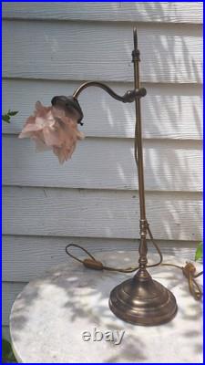 LAMPE DE TABLE / BUREAU INCLINABLE LAITON AVEC SA TULIPE ART DECO Rose