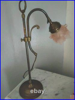 LAMPE DE TABLE / BUREAU INCLINABLE LAITON AVEC SA TULIPE ART DECO Rose