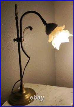 LAMPE DE TABLE / BUREAU INCLINABLE LAITON AVEC SA TULIPE ART DECO Rose
