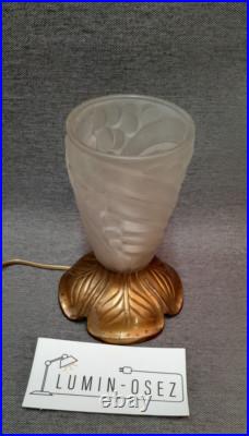 LAMPE VEILLEUSE ART DÉCO NEGRA BRONZE ET VERRE PRESSÉ MOULÉ Muller Degué