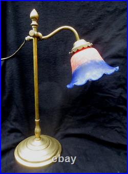 LAMPE de BUREAU POTENCE en bronze ART DECO Tulipe Pate de verre -1930