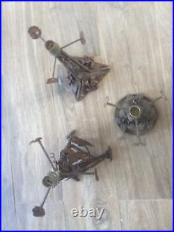 LOT de 3 ANCIEN PIED DE LAMPE EN FER FORGÉ ART DÉCO DÉCOR FEUILLAGE
