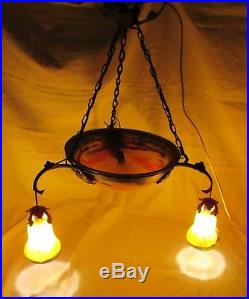 LUSTRE SUSPENSION ART DECO PATE DE VERRE MULLER LAMPE / french art glas lamp