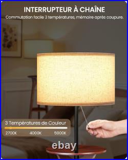 Lampadaire Trépied En Bois Avec Tablette, Lampe Sur Pied Avec 3 Étagères De Rang