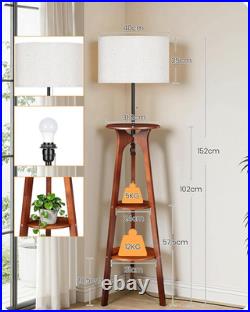 Lampadaire Trépied En Bois Avec Tablette, Lampe Sur Pied Avec 3 Étagères De Rang