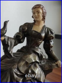 Lampe ART DECO Femme a L'oiseau en Régule sur Marbre Gris Veilleuse 1920/30